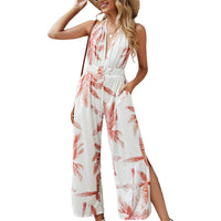 1 x RAW Customer Returns TSWRK Women s V-Neck Sleeveless Floral Jumpsuit Summer White Red M - RRP €29.99