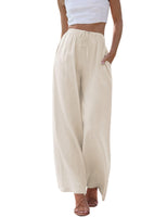 1 x RAW Customer Returns Cegerne women s linen trousers, long, lightweight summer trousers, loose fit, casual, loose fabric trousers, wide legs with pockets, beige, L - RRP €33.26