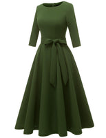 1 x RAW Customer Returns DRESSTELLS Women s 1950s Retro Vintage Rockabilly Dress Festive Party Dresses Knee Length 3 4 Sleeve Ball Gown Elegant Evening Dress A-Line Pleated Skirt ArmyGreen 2XL - RRP €41.87