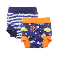 1 x RAW Customer Returns BabyPreg Baby Child Swim Briefs Cover Diaper with High Waist Belly Protection Swim Shorts Blue Fish Navy, 2-3 Years  - RRP €26.99