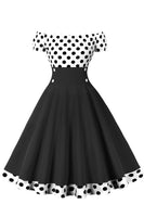 1 x RAW Customer Returns AXOE women s off-shoulder dress 50s cocktail dress with short sleeves knee-length white black polka dots size 38, M - RRP €36.29