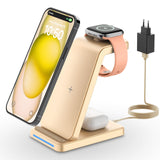 1 x RAW Customer Returns GEEKERA Wireless Charger, 3 in 1 Inductive Charging Station for iPhone 15 14 13 12 11 Pro Max XS XR X 8, Charging Station for Apple Watch Ultra 9 8 6 5 4 3 2 SE, Wireless Charger for AirPods Pro 3 2-Gold - RRP €35.14