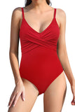 1 x RAW Customer Returns SHEKINI Women s One Piece Swimsuit Adjustable Low Neck Halter Fashion Slimming Tummy Control One Piece Bikini Sports Beach Swimsuit L,Red W  - RRP €31.68