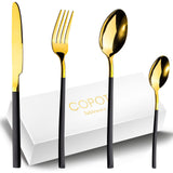 2 x RAW Customer Returns Cutlery Black Gold 6 People, 24 Piece Black Handle Knife Fork Spoon Set, COPOTI Modern Stainless Steel Dinner Set. - RRP €97.86