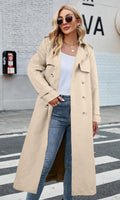 1 x RAW Customer Returns Feziakuk Women s Trench Coat Long Double Breasted Coat Windproof Jacket Solid Color Lapel Transition Coat with Adjustable Belt, Almond M - RRP €60.49