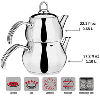 1 x RAW Customer Returns DESTALYA Turkish Teapot Set, Stainless Steel Double Teapots for Stove Top Tea Maker with Handle Samovar Style Self-Heating Tea Kettle Water Warmer, Caydanlik Takimi Mini Metal  - RRP €42.99