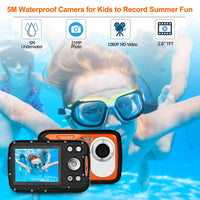 1 x RAW Customer Returns BYbrutek Kids Digital Camera, 21MP FHD 1080P, 5 Meters Waterproof Children Underwater Camera with 2.8 Inch LCD, 8X Digital Zoom Kids Action Camera with 1050mAH Rechargeable Battery Orange  - RRP €72.89