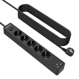 1 x RAW Customer Returns 5-way power strip 5m with 2 USB, NTONPOWER multiple socket wall mounting with mounting plate, no drilling, long extension cable, surge protection, child safety lock - black, reusable - RRP €38.89