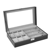 1 x RAW Customer Returns AUTOARK PU Leather 6 Watch Box Jewelry Case and 3 Pieces Glasses Storage and Sunglasses Glasses Display Case Organizer,Black,AW-004 - RRP €23.45