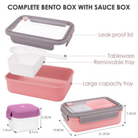 1 x RAW Customer Returns MUJUZE lunch box with compartments, 1400 ml - lunch box for adults children, snack box with cutlery and small cans, sustainable lunch box with compartments, bento box for school work picnic travel pink  - RRP €14.51