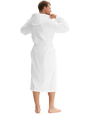 1 x RAW Customer Returns Morgenstern bathrobe for men made of cotton with hood in white with gray bath coat ankle-length men s bathrobe velor size L - RRP €60.46