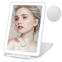 1 x RAW Customer Returns Famini LED Makeup Mirror with Light Travel Mirror, Rechargeable Travel Mirror with Lighting, 3-Color Lighting Dimmable Touch Screen Foldable Travel Makeup Mirror White  - RRP €12.99