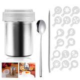 1 x RAW Customer Returns Cocoa shaker stainless steel 304 powdered sugar shaker flour shaker with lid powder shaker chocolate shaker with 16 pcs coffee cappuccino stencils, coffee art pull pin, stirring spoon stainless steel 1  - RRP €9.06