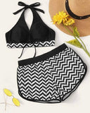 1 x RAW Customer Returns Women s Bikini Sets Halterneck Top Bandeau Swimwear Push Up Bikinis Bathing Sexy Swimsuit Thong Bikinis Swimsuit Women Two-Piece Wave Pattern Black and White Stripes Black, M  - RRP €23.99