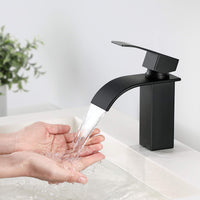 1 x RAW Customer Returns CECIPA Black waterfall sink tap, Black waterfall bathroom tap, Matt bathroom sink mixer with spout height 85 mm, single hole, Stainless steel - RRP €40.33