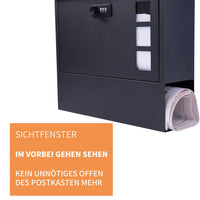 1 x RAW Customer Returns MAITTON mailbox with combination lock Black wall mailbox with newspaper compartment made of stainless steel, modern mailbox with viewing window, lockable - RRP €45.99