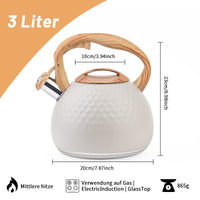 1 x RAW Customer Returns 3L Modern Kettle Induction Whistling Kettle Made of Stainless Steel, Tea Kettle for All Hobs, Whistling Kettle with Wood Color Handle, Kettle for Tea Coffee White  - RRP €36.29