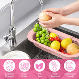 1 x RAW Customer Returns AUAUY 2-in-1 Adjustable Kitchen Storage Rack Cleaning Basket, BPA Free Double Layer Colander Bowl Strainer, 34-48CM Colander Strainer Extendable, Kitchen Strainer Basket over the Sink with 2 Towels Pink  - RRP €10.99