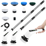 1 x RAW Customer Returns Electric cleaning brush, electric spin scrubber cordless with 8 replaceable drill brush heads, tub and floor tile mop set with 137 cm adjustable handle for bathroom kitchen car floor white  - RRP €48.4