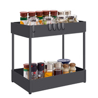 1 x RAW Customer Returns FINEW Under Sink Shelf, 2 Tier Standing Shelf Kitchen Worktop Shelf Organizer with 6 Hooks, Multifunctional Kitchen Shelf Spice Rack Under Cabinet Shelf Sink Cabinet Shelf, Black - RRP €20.16