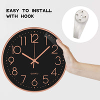 1 x RAW Customer Returns Outpicker Non-Ticking Wall Clock, 30cm Modern Quartz Silent Wall Clock for Living Room, Kids Room, Kitchen Black Rose Gold 3D  - RRP €24.19