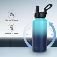 1 x RAW Customer Returns LINGLAN Stainless steel drinking bottle, thermos bottles with straw lid 950 ml drinking bottles keep cold for 24 hours and hot for 12 hours blue black  - RRP €29.99