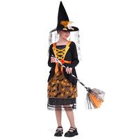 11 x Brand New ZUCOS Children s Witch Costume with Lights Halloween Girls Costume Carnival Cosplay Costumes Princess Dress with Witch Broom and Hat Black, 4-6 Years  - RRP €219.89