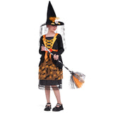 1 x Brand New ZUCOS Children s Witch Costume with Lights Halloween Girls Costume Carnival Cosplay Costumes Princess Dress with Witch Broom and Hat Black, 4-6 Years  - RRP €19.99