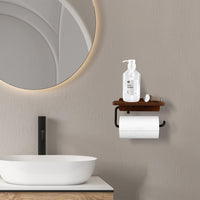 10 x Brand New AIM GGKK Toilet paper holder dark wood without drilling with shelf, toilet roll holder with drilling brown, toilet roll holder, toilet paper holder, toilet paper holder for bathroom accessories - RRP €80.5