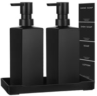 1 x RAW Customer Returns GMISUN soap dispenser bathroom, 12 ounce 355 ml dishwashing liquid dispenser for kitchen, modern soap dispenser black glass with tray and waterproof labels, hand soap dispenser, liquid soap dispenser, soap dispenser - RRP €25.2