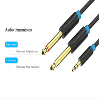 1 x RAW Customer Returns 3.5mm Jack to Dual 6.35mm Mono Y Splitter Audio Cable, Vention Audio Cable Dual 6.35 to 3.5 mm Male to Male Stereo Audio Splitter Cable for Mixer, Guitar, Recorder, Amplifier, Laptop 1.5 M  - RRP €7.99