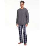 1 x RAW Customer Returns Mnamo Men s Long Pajamas 100 Cotton Comfortable Men s Pajamas Cotton with Check Pattern Gray Black Blue, M  - RRP €35.28