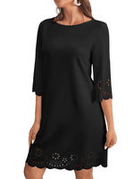 1 x RAW Customer Returns GORGLITTER Women s Tunic Dress Casual Casual Dress Round Neck Blouse Kelid 3 4 Sleeve Short Dress with Laser Cut Black XL - RRP €34.27