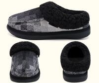 1 x Brand New COFACE Checked Black Slippers Men s Winter Warm Plush Wool Lined Slippers Men Comfort Memory Foam Moccasin Hut Shoes with Non-Slip Rubber Sole Indoor and Outdoor Size 47EU - RRP €60.0