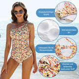 1 x RAW Customer Returns JASAMBAC Swimsuit Tummy Control Women s One-Piece Floral Pattern Swimwear Adjustable One-Shoulder Swimsuits Back Cut-Out Monokinis Padded Crinkle Swimming Suit with Metal Buckles Swimming Costume - RRP €25.7