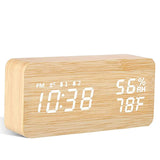 1 x RAW Customer Returns BIGFOX Wooden Digital Alarm Clock, Digital Clock, LED Alarm Clock, Large Display Temperature Snooze 2 Alarm 10 Music, Brightness and Adjustable Sound, Sound Activation, USB Charging Clock Brown  - RRP €20.4