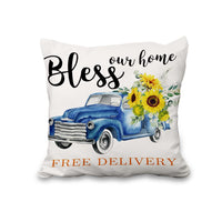 2 x Brand New Aoihrraan 41x41cm Autumn Set of 4 Decorative Cushion Covers Sunflowers Farm Bicycle Car Yellow Square Sofa Cushions Linen Fall Pillow Cover For Farmhouse Living Room Sofa Outdoor Garden Couch - RRP €40.8