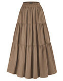 1 x RAW Customer Returns Women s Elegant Skirt Elastic High Waist Maxi Skirt with Pockets Tiered Skirt Leisure Brown XXL - RRP €33.42