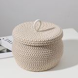 1 x RAW Customer Returns Cabilock Cotton Rope Baskets for Organizing Round Storage Basket Decorative Gift Baskets Empty Basket with Lid Collapsible Storage Containers for Shelves Closet - RRP €28.98