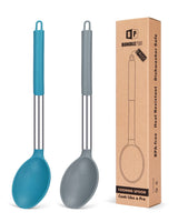 1 x RAW Customer Returns Large Silicone Cooking Spoons, Non-Stick, Heavy Duty, Heat Resistant, Kitchen Utensils for Mixing and Serving Gray-Blue , 2 Pack - RRP €15.12