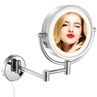 1 x RAW Customer Returns DOWRY Wall Mounted Lighted Cosmetic Mirror 7X Magnifying Mirror with Light Gold Color Wall Mount 360 Swivel Expandable Double Sided Mirror,8 Inch - RRP €93.35