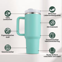 1 x RAW Customer Returns PRAOAHEI 40oz thermal mug with straw and handle, 1180 ML double-walled stainless steel hot cold drinks vacuum drinking cup, coffee mug for home travel mint green - RRP €24.49