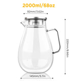 1 x RAW Customer Returns Honneeo Glass Pitcher 2 Liter 68 Ounces Carafe with Filter, Lid, Stirring Stick, Cleaning Brush Iced Tea Water Pitcher Hot Cold Water Iced Tea Wine Coffee Milk Juice Beverage Carafe Glass Carafe 2000ml  - RRP €17.99