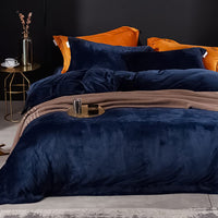 1 x RAW Customer Returns Michorinee Winter Plush Bed Linen Set 220x240 Cashmere Touch Fluffy Warm Coral Fleece Plain Duvet Cover with Zip - Dark Blue 220x240cm 2x80x80cm - RRP €53.4