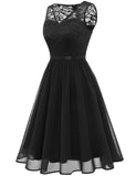 1 x RAW Customer Returns DRESTELLS Women s Lace Dress Sleeveless Chiffon Bridesmaid Dress Elegant Party Cocktail Dress Knee Length Black S - RRP €46.38