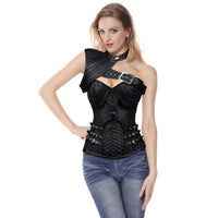 1 x RAW Customer Returns Charmian Women s Steampunk Gothic Heavy Strong Steel Boned One-Shoulder Faux Leather Spiral Stripe Shape Zipper Corset Black XX-Large - RRP €24.0