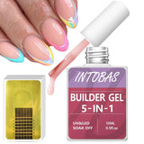 5 x RAW Customer Returns INTOBAS 5-In-1 UV Nail Builder Gel Kit, Nude Builder Gel 15ml with 100pcs Nail Chalk, UV LED Nail Gel Builder Gel, Base Gel for Extension and Strengthening-Repair Manicure - RRP €46.45