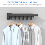 1 x RAW Customer Returns Retractable Clothes Rack, Foldable Wall Mounted Clothes Rack with Towel Holder, Coat Hooks, Strong Load-Bearing Capacity for Balcony, Bedroom, Three Fold Section a  - RRP €36.29