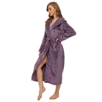 1 x RAW Customer Returns Mnemo Women s Fleece Bathrobe Long Sleeve Dressing Gown Winter Sauna Robe with Hood and Pockets, Pale Pinkish Grey, M - RRP €34.99