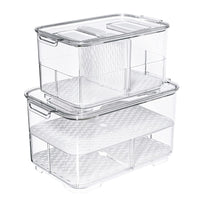 1 x RAW Customer Returns Sanno Refrigerator Organizer with Lid, 2-Pack Stackable Kitchen Storage Box Set with Lid Kitchen Organizer for Vegetables, Berries, Meat - RRP €33.26